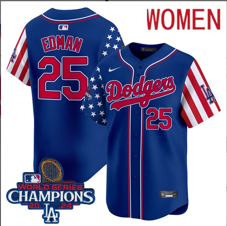 Women MLB Los Angeles Dodgers #25 Edman American Style blue 2024 World Series Champions  Limited Jersey